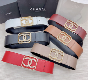 Chanel Crystals CC Logo Calf Leather Belt 70MM 