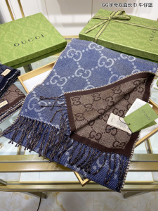 Gucci GG Denim Silk Cashmere Scarf Blue