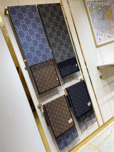 Luxury Womens Scarf Gucci GG Denim Silk Cashmere Scarf in Blue CM A151PP230 AA171009