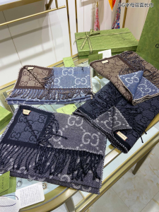 Luxury Womens Scarf Gucci GG Denim Silk Cashmere Scarf in Blue CM A151PP230 AA171009