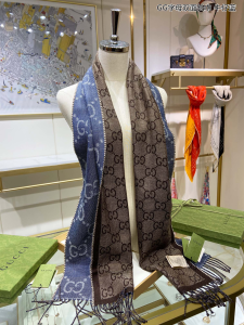 Luxury Womens Scarf Gucci GG Denim Silk Cashmere Scarf in Blue CM A151PP230 AA171009