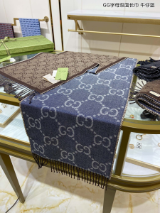 Luxury Womens Scarf Gucci GG Denim Silk Cashmere Scarf in Blue CM A151PP230 AA171009