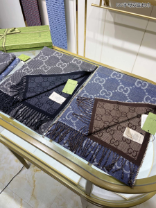 Luxury Womens Scarf Gucci GG Denim Silk Cashmere Scarf in Gray CM A151PP230 AA171010