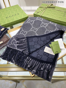 Luxury Womens Scarf Gucci GG Denim Silk Cashmere Scarf in Gray CM A151PP230 AA171010