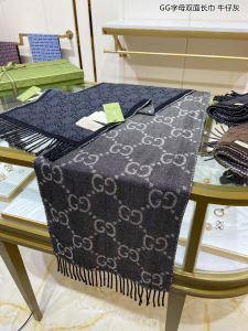 Luxury Womens Scarf Gucci GG Denim Silk Cashmere Scarf in Gray CM A151PP230 AA171010