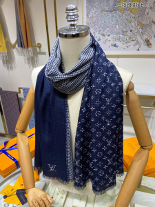Louis Vuitton Monogram Micro Damier Silk Cashmere Scarf Blue Louis Vuitton Monogram Micro Damier Silk Cashmere Scarf Blue
