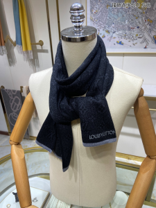 Louis Vuitton My Monogram Eclipse Silk Cashmere Scarf Gray Louis Vuitton My Monogram Eclipse Silk Cashmere Scarf Gray