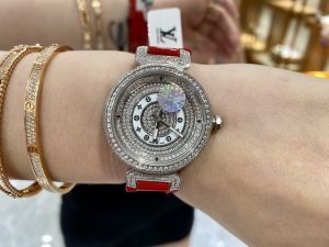 Louis Vuitton Crystals Tambour Spin Time Air Watch Red Leather Strap 34MM Louis Vuitton Crystals Tambour Spin Time Air Watch Red Leather Strap 34MM