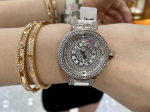 Louis Vuitton Crystals Tambour Spin Time Air Watch White Monogram Canvas Strap 34MM Louis Vuitton Crystals Tambour Spin Time Air Watch White Monogram Canvas Strap 34MM