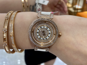 Louis Vuitton Crystals Tambour Spin Time Air Watch White Monogram Canvas Strap 34MM Louis Vuitton Crystals Tambour Spin Time Air Watch White Monogram Canvas Strap 34MM