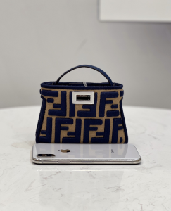 Fendi Nano Peekaboo Charm Blue FF Canvas Fendi Nano Peekaboo Charm Blue FF Canvas