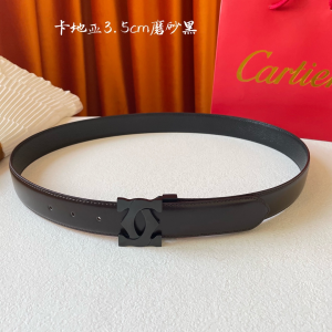 Cartier Logo Buckle Leather Belt Black 35MM 