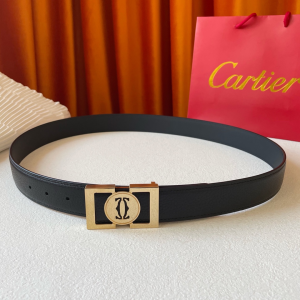 Cartier Logo Buckle Leather Belt Black 35MM 