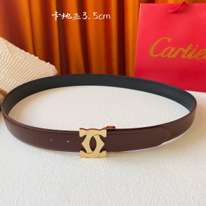 Cartier Logo Buckle Leather Belt Brown 35MM 