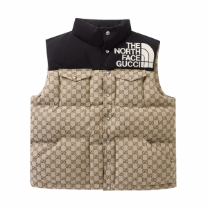 The North Face x Gucci Padded Vest Beige and Ebony GG Canvas Down Padding The North Face x Gucci Padded Vest Beige and Ebony GG Canvas Down Padding