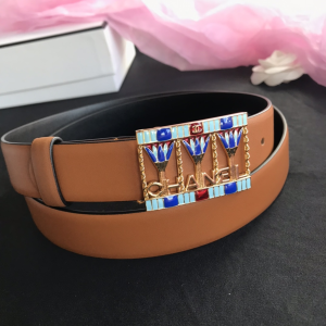 Chanel 2022 Leather Belt Tan 30MM 