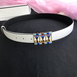 Luxury Womens Belts Chanel 2022 Leather Belt in White 30MM A191PP240 AA173548