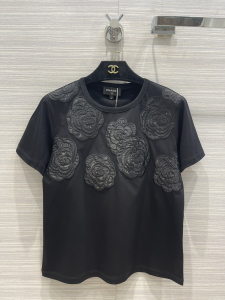 Chanel Black Camellia Cotton T Shirt 