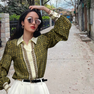 Luxury Womens Clothing Fendi 2022 FF Logo Silk Shirt SMLXL A29PP580 AA173593