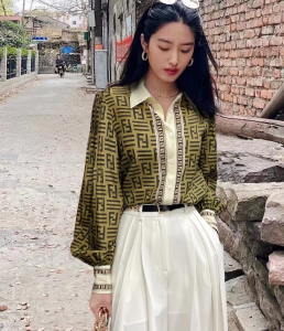 Luxury Womens Clothing Fendi 2022 FF Logo Silk Shirt SMLXL A29PP580 AA173593