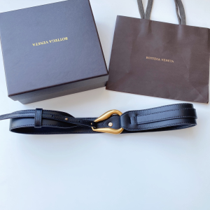 Luxury Womens Belts Bottega Veneta Black Leather Belt 40MM A175PP240 AA174028