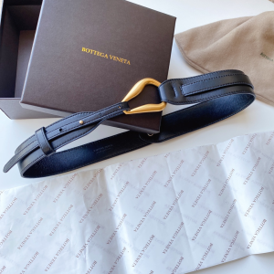 Luxury Womens Belts Bottega Veneta Black Leather Belt 40MM A175PP240 AA174028