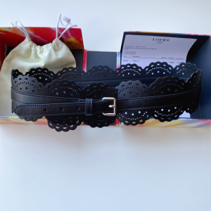 Luxury Womens Belts Loewe Black Leather Wide Belt 70MM A175PP340 AA174027