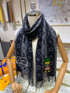 Louis Vuitton 2022 LV Made Stripes Monogram Cashmere Silk Shawl Scarf Black Louis Vuitton 2022 LV Made Stripes Monogram Cashmere Silk Shawl Scarf Black