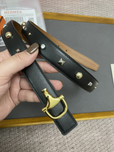 Hermes Stud Leather Belt Black 25MM 