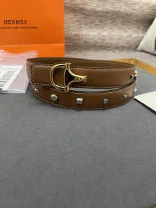 Replica Womens Belts Hermes Stud Leather Belt in Brown 25MM A175PP240 AA175586