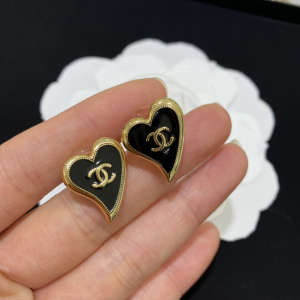 Chanel Earrings Chanel Black Gold Heart Earrings 