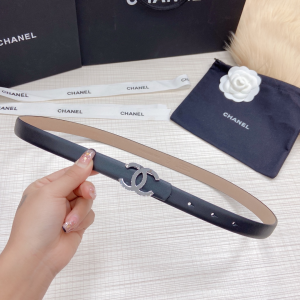 Chanel CC Logo Buckle Leather Belt Black 20MM 