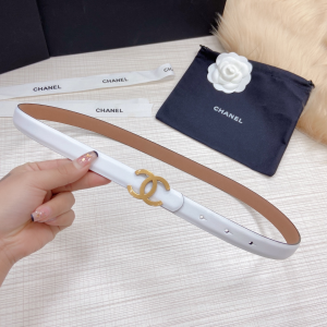 Chanel CC Logo Buckle Leather Belt White 20MM 