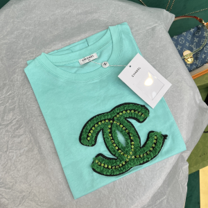 Replica Womens Clothing Chanel CC Logo Cotton T Shirt in Blue SML A154PP280 AA176520