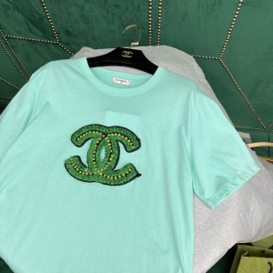Replica Womens Clothing Chanel CC Logo Cotton T Shirt in Blue SML A154PP280 AA176520