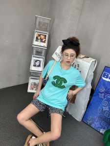 Replica Womens Clothing Chanel CC Logo Cotton T Shirt in Blue SML A154PP280 AA176520