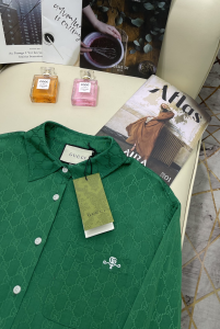 Replica Womens Clothing Gucci Green GG Embroidery Shirt SML A40PP580 AA176292