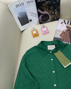 Replica Womens Clothing Gucci Green GG Embroidery Shirt SML A40PP580 AA176292