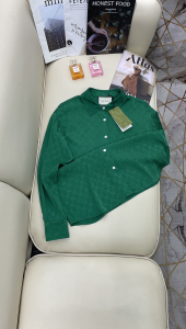 Replica Womens Clothing Gucci Green GG Embroidery Shirt SML A40PP580 AA176292