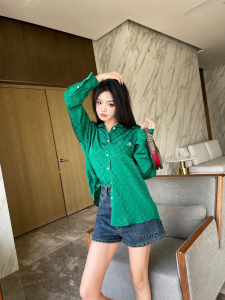 Replica Womens Clothing Gucci Green GG Embroidery Shirt SML A40PP580 AA176292