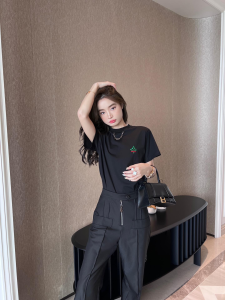 Replica Womens Clothing Louis Vuitton Black Cotton T Shirt in SML A154PP280 AA176523