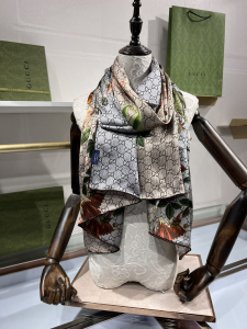 Luxury Womens Scarf Gucci GG Silk Cashmere Scarf in Beige 70x190CM A190PP260 AA177320