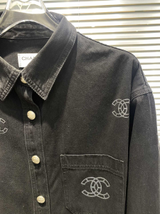 Replica Womens Clothing Chanel CC Logo Black Denim Jacket SML A228PP580 AA177878