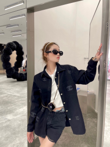 Replica Womens Clothing Chanel CC Logo Black Denim Jacket SML A228PP580 AA177878