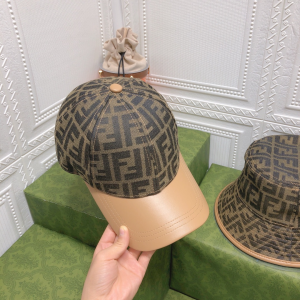 Fendi FF Jacquard Canvas Baseball Cap Hat Brown 