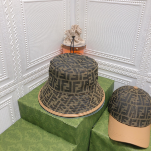 Replica Womens Hats Fendi FF Jacquard Canvas Bucket Hat in Brown A190PP105 AA178028