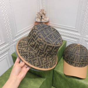 Replica Womens Hats Fendi FF Jacquard Canvas Bucket Hat in Brown A190PP105 AA178028