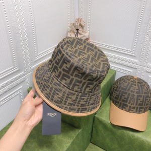 Replica Womens Hats Fendi FF Jacquard Canvas Bucket Hat in Brown A190PP105 AA178028
