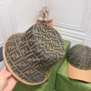 Replica Womens Hats Fendi FF Jacquard Canvas Bucket Hat in Brown A190PP105 AA178028
