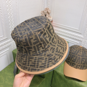 Replica Womens Hats Fendi FF Jacquard Canvas Bucket Hat in Brown A190PP105 AA178028